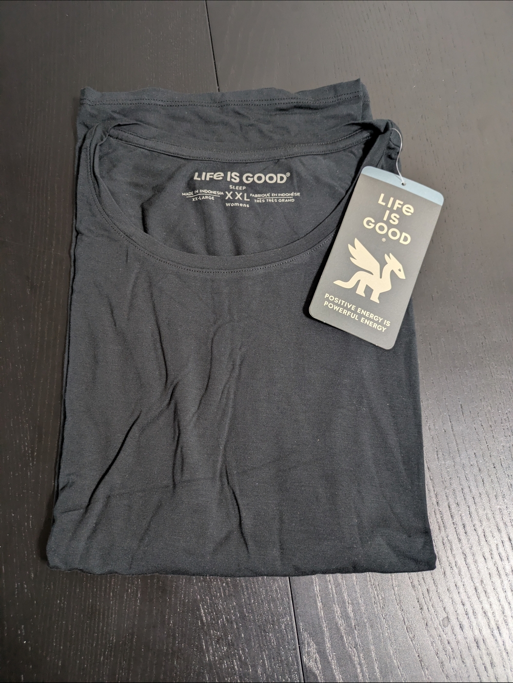 Life Is Good Black Scoop Neck Tee with Branded Tag
